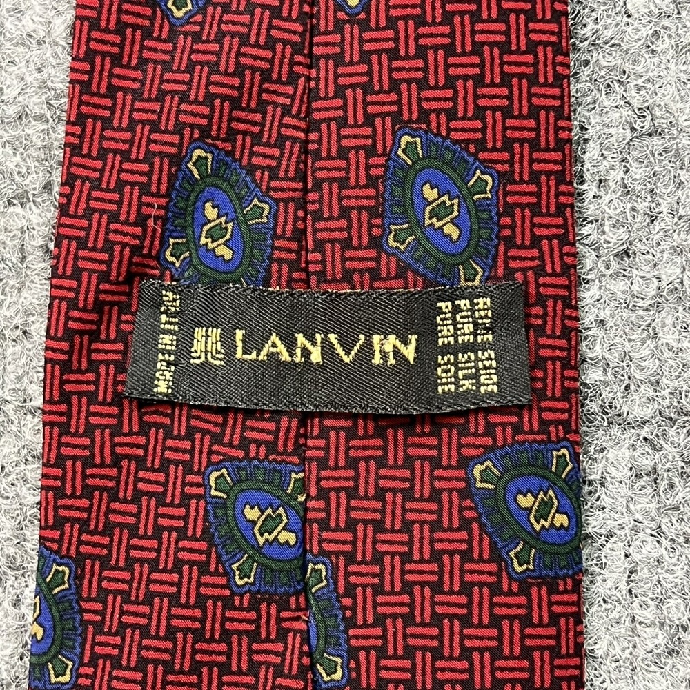 Lanvin Tie Red Basket Weave Pattern Necktie 3.5" Wide 60" Long Made in Italy